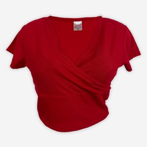 V Neck Rib Crop Top Red T-Shirt