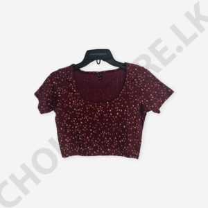 Square Neck Printed Maroon Color Crop Top